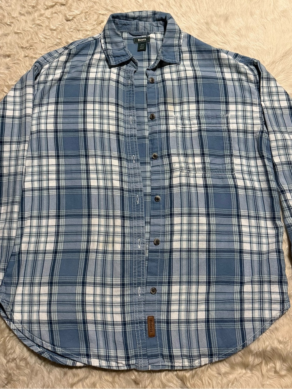 Roots Men's/women’s Light Blue & White Plaid Button-Down Shirt